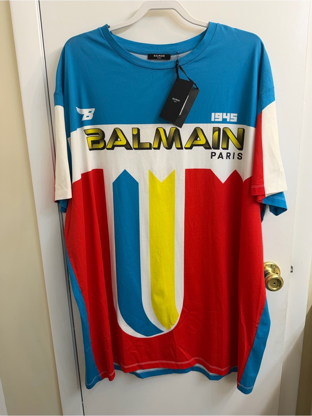 Balmain Blue Graphic Logo Tee with Black Tag